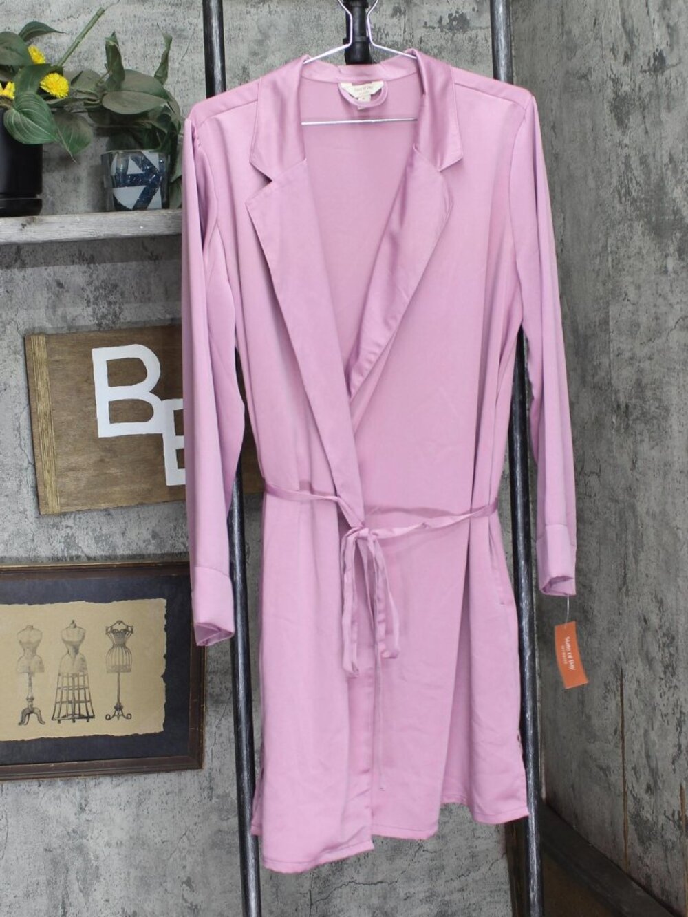 Purple State Of Day Silk Touch Self Tie Robe Woven Mauve Orchid Xl Sz XL